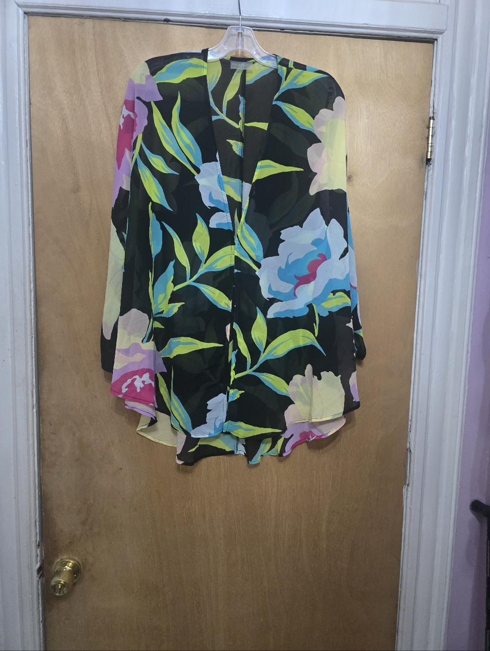 Sheer Floral Kimono Tunic - Black Multicolor